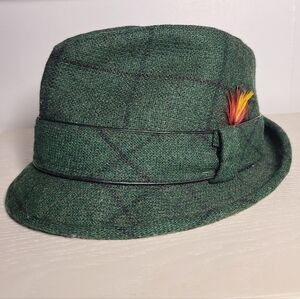 Vintage Champ Alpine Fedora Hat Green Wool Feather Size 7 1/8